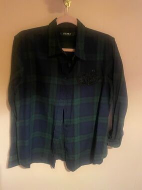 Lauren Ralph Lauren Green & Navy Plaid Button-Up Shirt